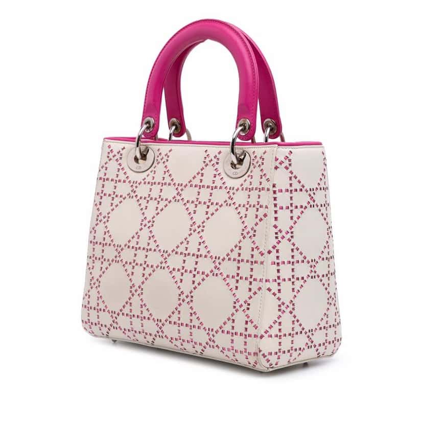 Dior Medium Lambskin Cannage Stitched Lady Dior White Leather Good condition - Back View