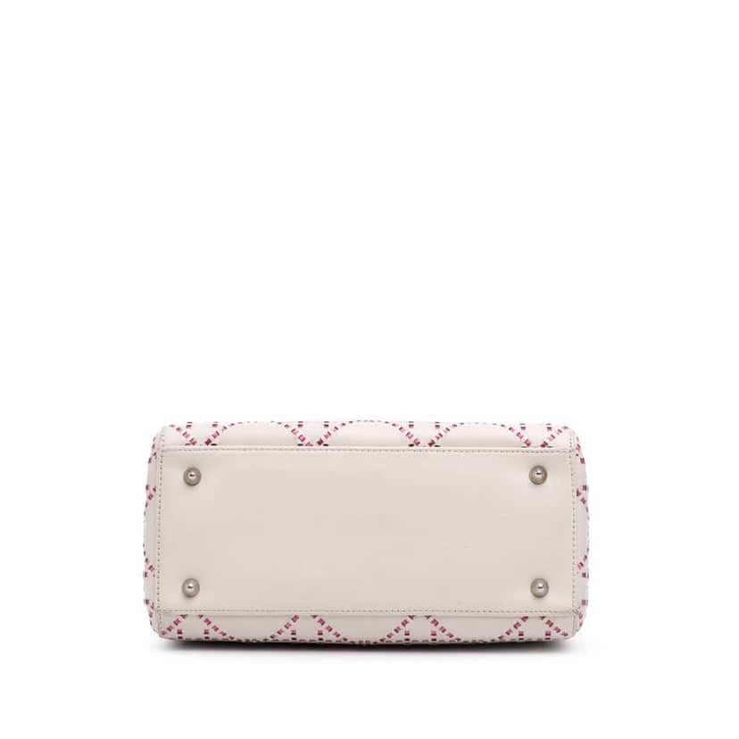 Dior Medium Lambskin Cannage Stitched Lady Dior White Leather Good condition - Inside View