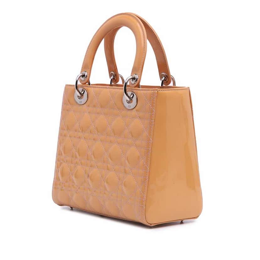 Dior Medium Patent Cannage Lady Dior Brown Leather Good condition - Back View