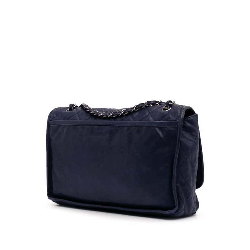 Chanel Large Quilted Calfskin Natural Beauty Split Pocket Flap Blue Leather Very good condition - Back View