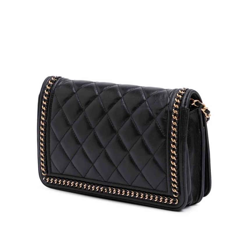 Chanel Quilted Calfskin Chain Around Boy Wallet On Chain Black Leather Good condition - Back View
