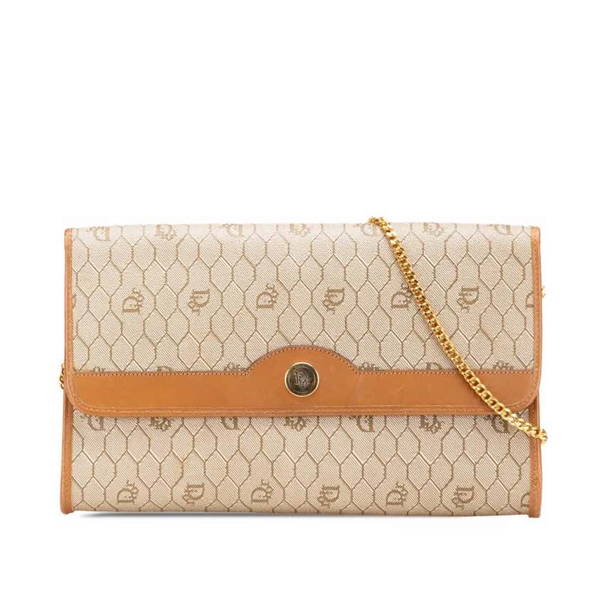 Dior Honeycomb Coated Canvas Chain Shoulder Bag Brown Very good condition - Front View
