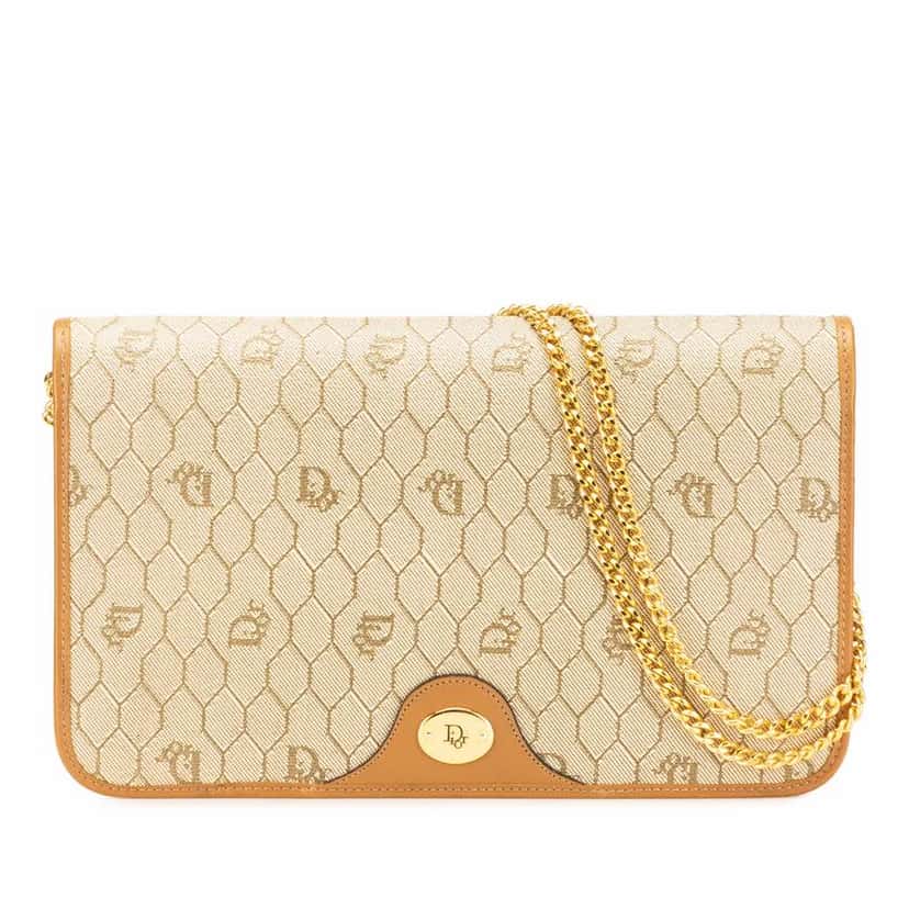 Dior Honeycomb Coated Canvas Chain Shoulder Bag Brown Good condition - Front View