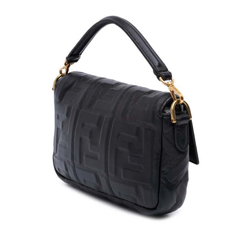 Fendi Mini Zucca Embossed Leather Baguette Satchel Black Leather Good condition - Back View