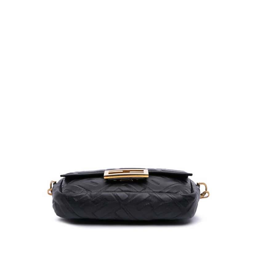 Fendi Mini Zucca Embossed Leather Baguette Satchel Black Leather Good condition - Inside View