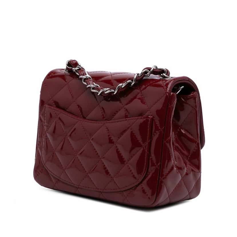 Chanel Mini Square Classic Patent Single Flap Red Leather Good condition - Back View