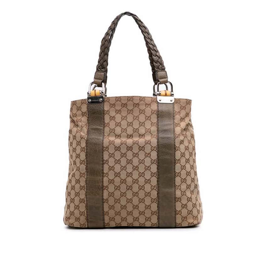 Gucci Large GG Canvas Bamboo Libeccio Tote Brown Good condition - Front View