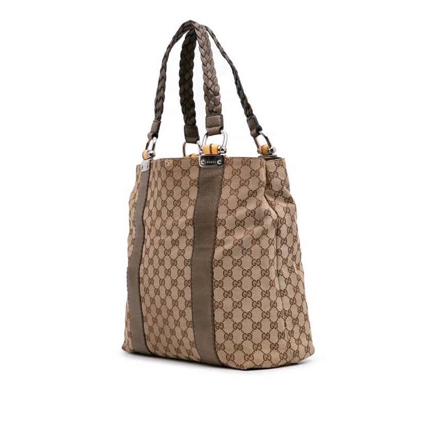 Gucci Large GG Canvas Bamboo Libeccio Tote Brown Good condition - Back View