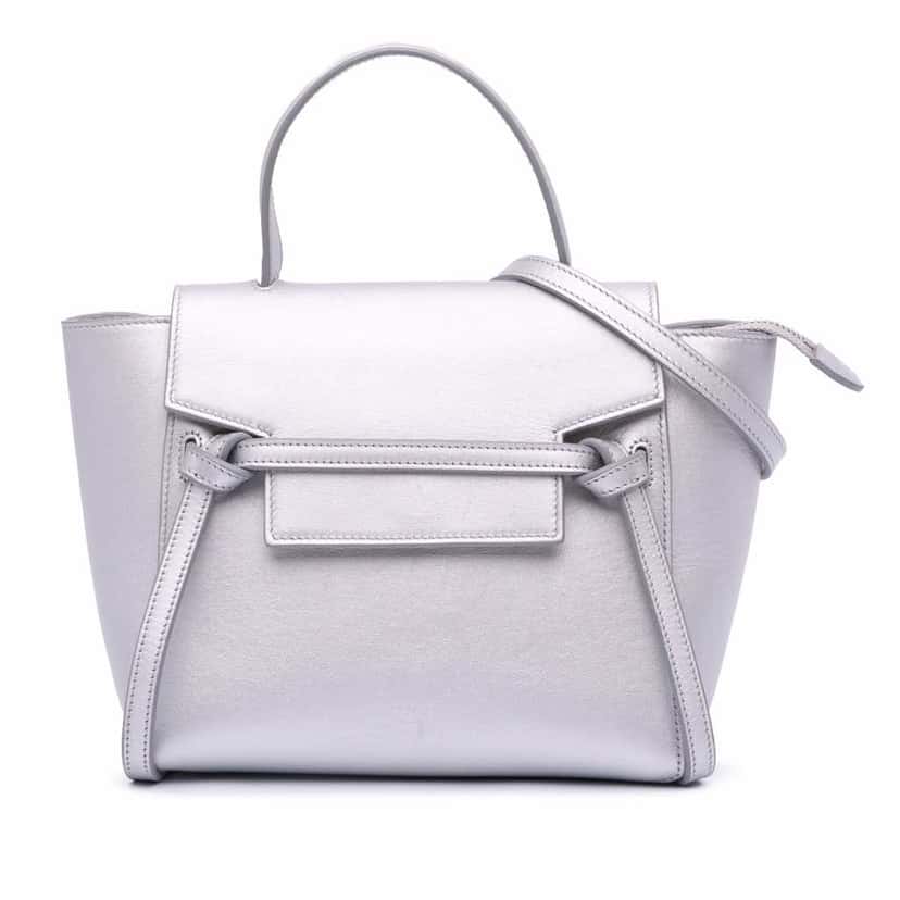 Celine Nano Laminated Calfskin Belt Bag Silver Leather Good condition - Front View