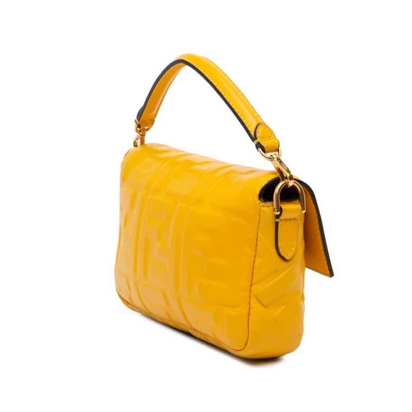 Fendi Mini Zucca Embossed Leather Baguette Satchel Yellow Leather Good condition - Back View