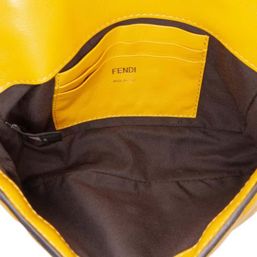 Fendi Mini Zucca Embossed Leather Baguette Satchel Yellow Leather Good condition - Model View