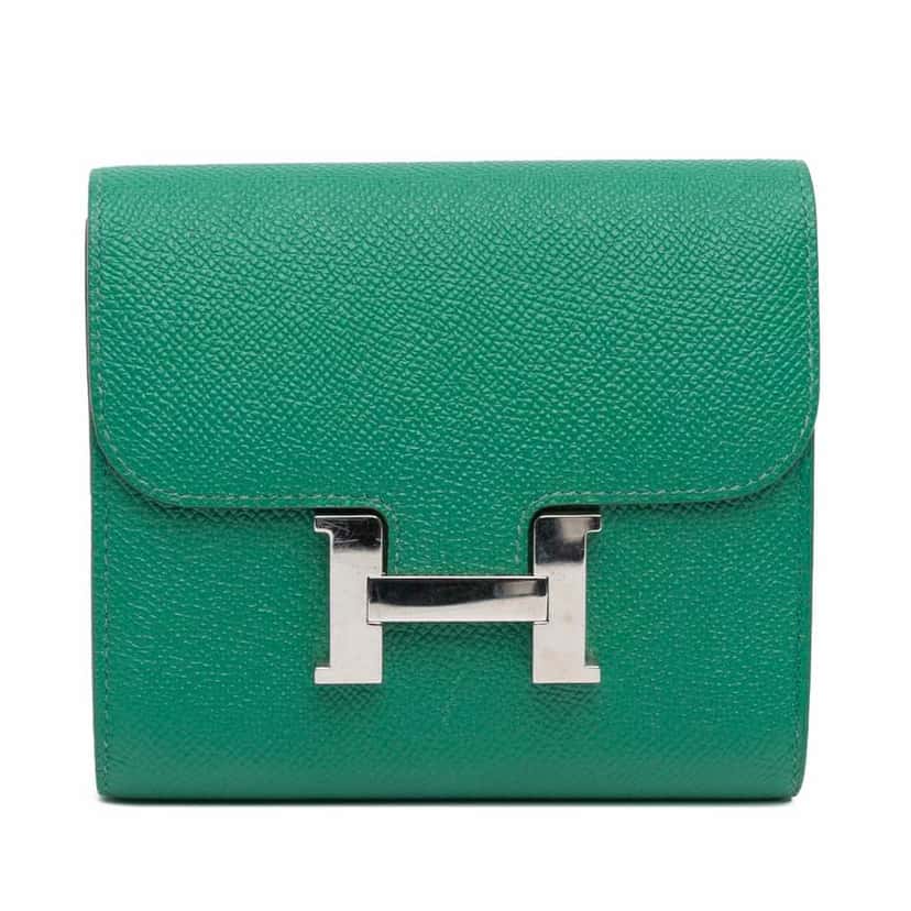 Hermès Epsom Constance Short Wallet Green Leather Good condition - Front View