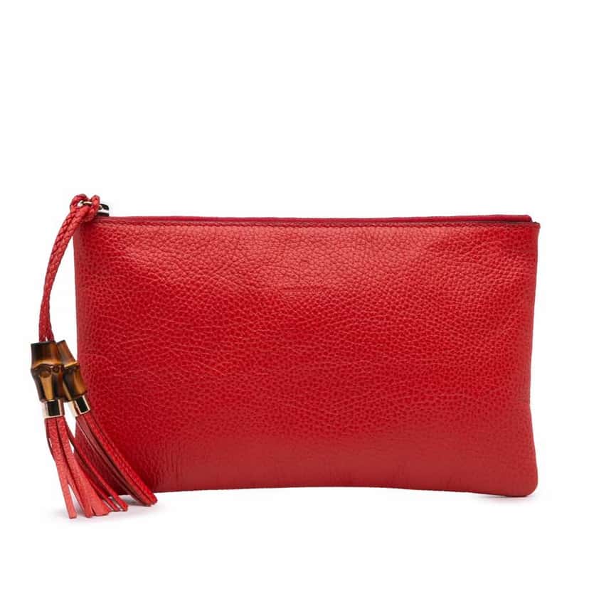 Gucci Calfskin Bamboo Clutch Red Leather Good condition - Front View