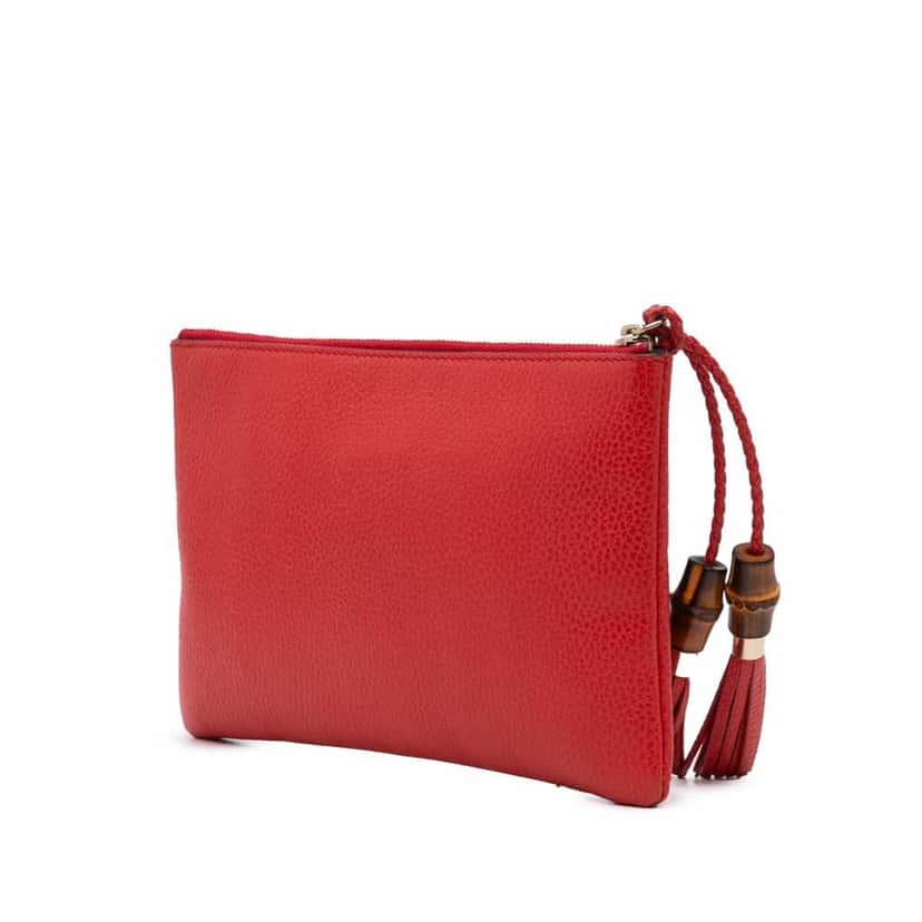 Gucci Calfskin Bamboo Clutch Red Leather Good condition - Back View