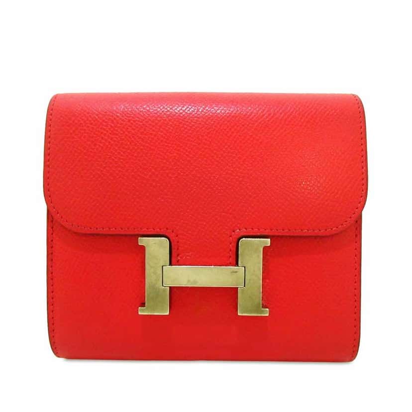 Hermès Epsom Constance Compact Wallet Red Leather Good condition - Front View