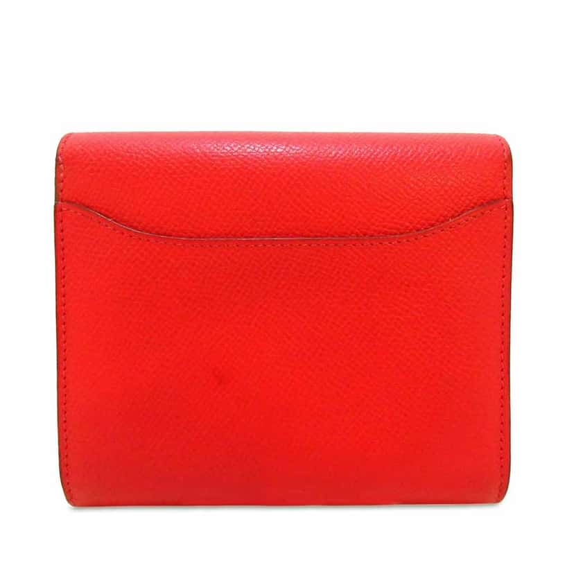 Hermès Epsom Constance Compact Wallet Red Leather Good condition - Back View
