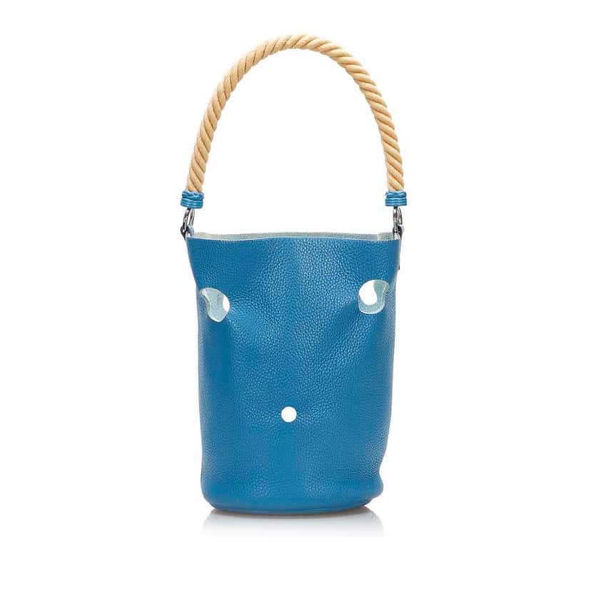 Hermès Clemence Mangeoire Bucket PM Blue Leather Very good condition - Front View