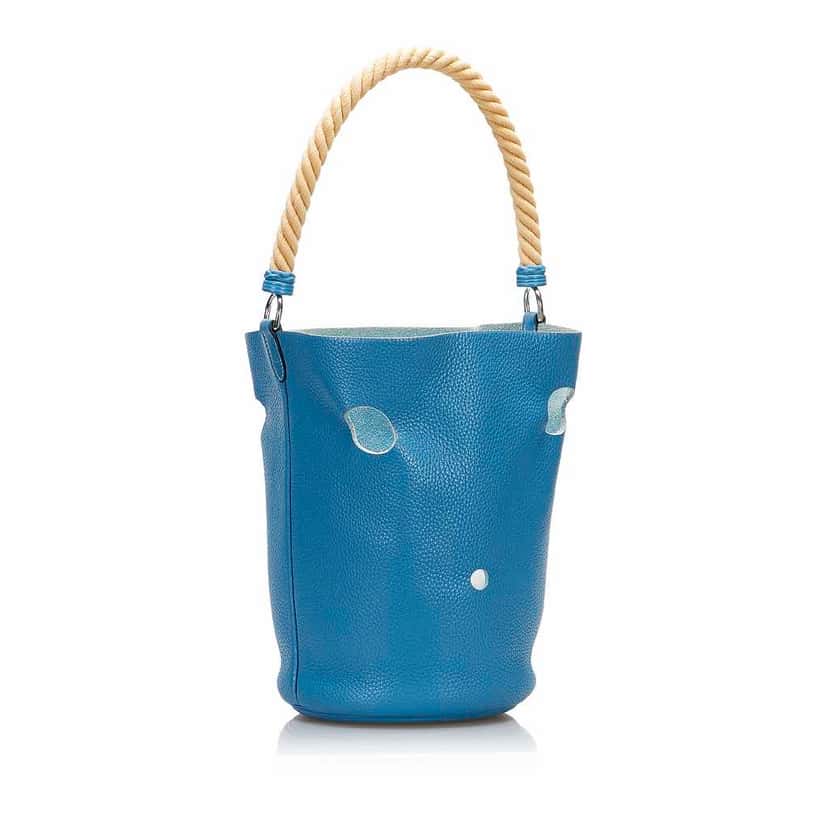 Hermès Clemence Mangeoire Bucket PM Blue Leather Very good condition - Back View