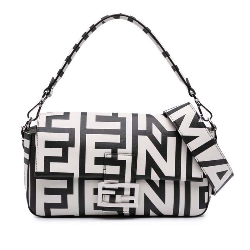 Fendi Marc Jacobs Nappa Vitello King Logo Print Baguette Satchel White Leather Very good condition - Front View