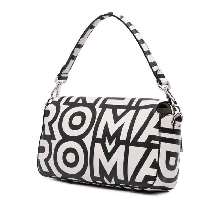 Fendi Marc Jacobs Nappa Vitello King Logo Print Baguette Satchel White Leather Very good condition - Back View