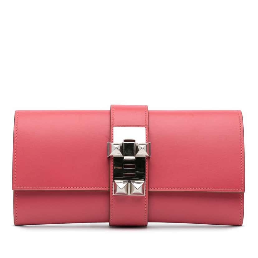 Hermès Tadelakt Medor Clutch 23 Pink Leather Good condition - Front View
