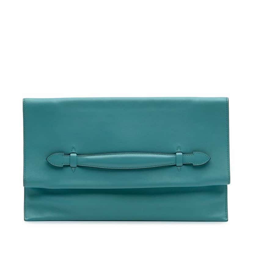 Hermès Evercolor Pliplat Clutch Blue Leather Good condition - Front View