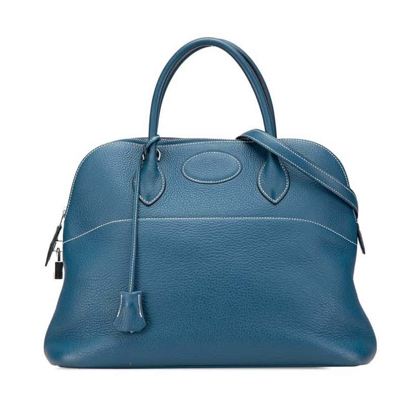 Hermès Clemence Bolide 35 Blue Leather Good condition - Front View