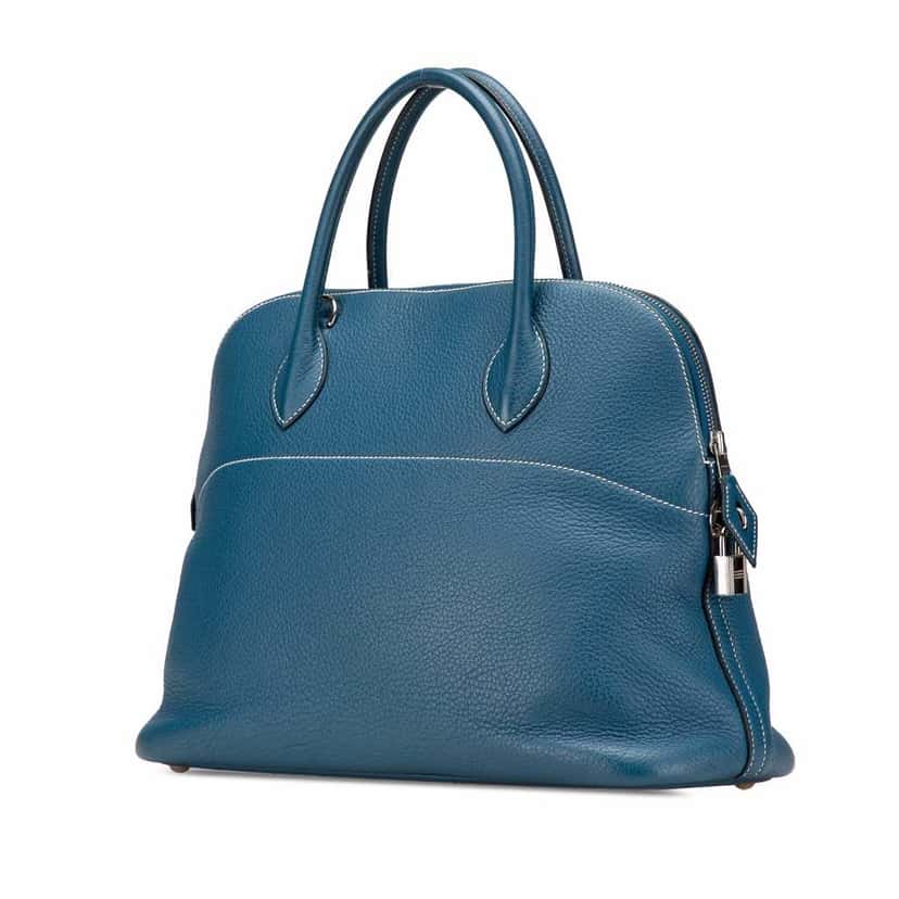 Hermès Clemence Bolide 35 Blue Leather Good condition - Back View
