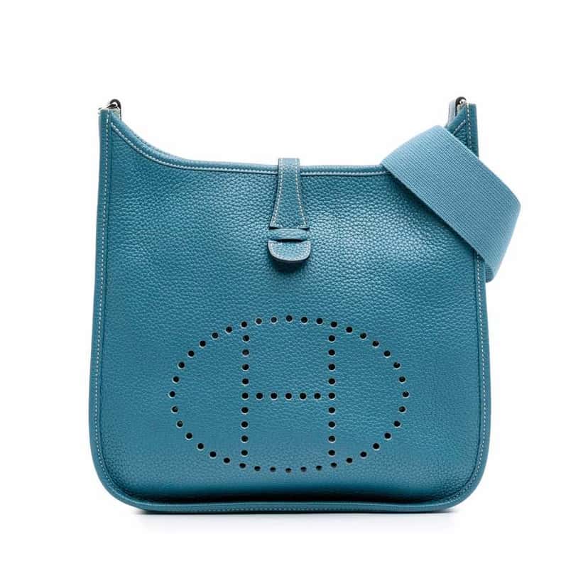 Hermès Clemence Evelyne III P Blue Leather Good condition - Front View