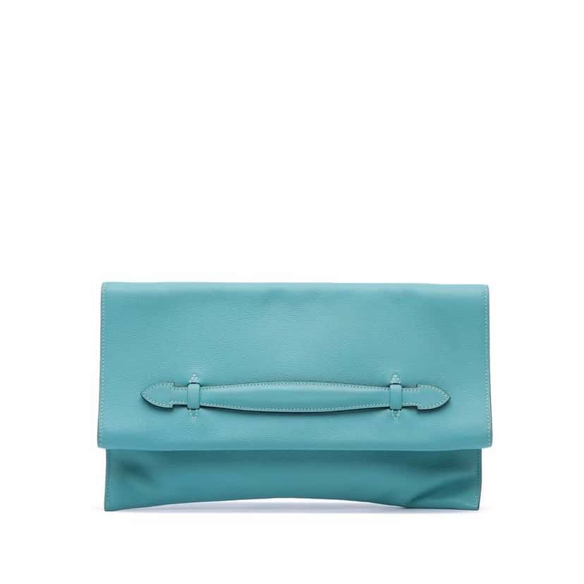 Hermès Evercolor Pliplat Clutch Blue Leather Good condition - Front View