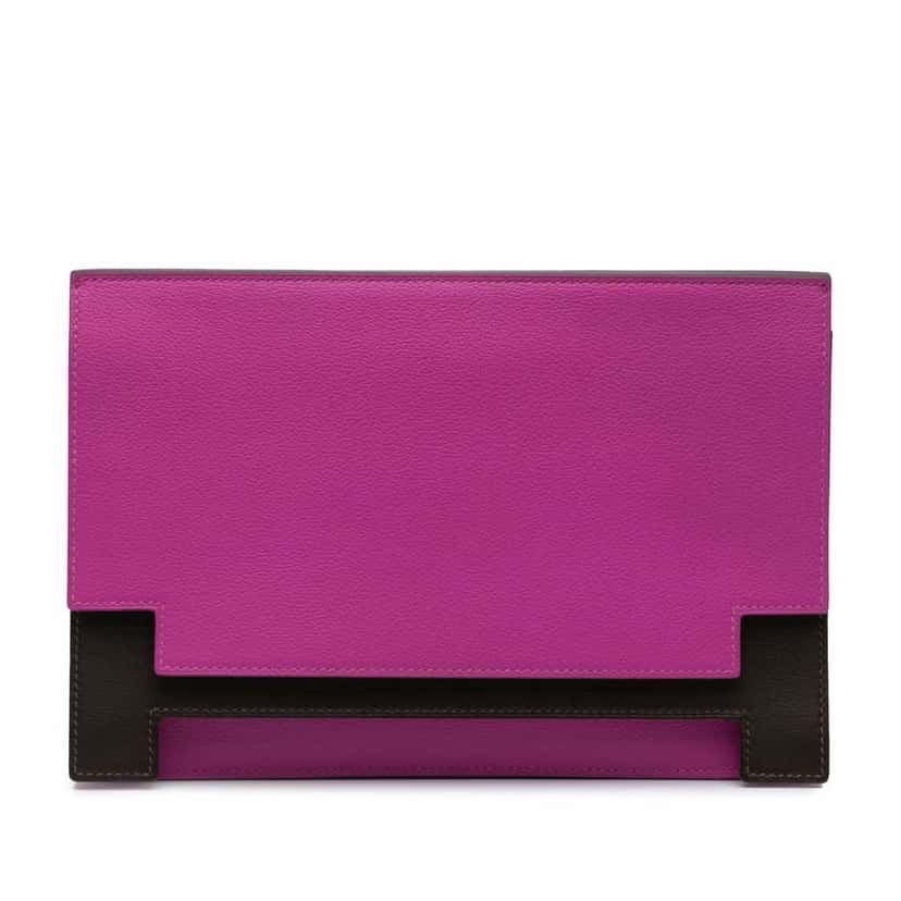 Hermès Evercolor Evergrain Multiplis Clutch Pink Leather Good condition - Front View