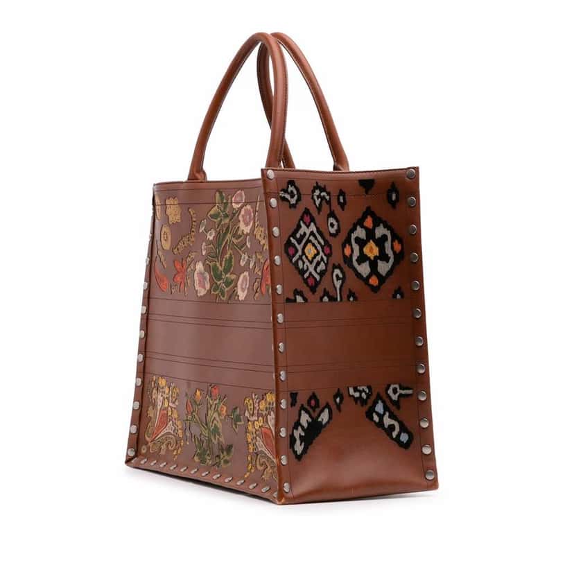 Dior Large Studded Embroidered Leather Floral Book Tote Brown Leather Good condition - Back View