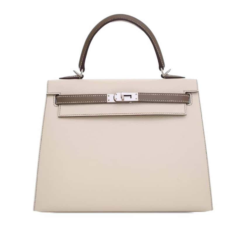 Hermès Special Order Bicolor Epsom Kelly II Sellier 25 White Leather Good condition - Front View