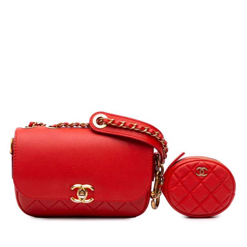 Chanel Quilted Calfskin Multi Pouching Flap Red Leather Good condition - Front View