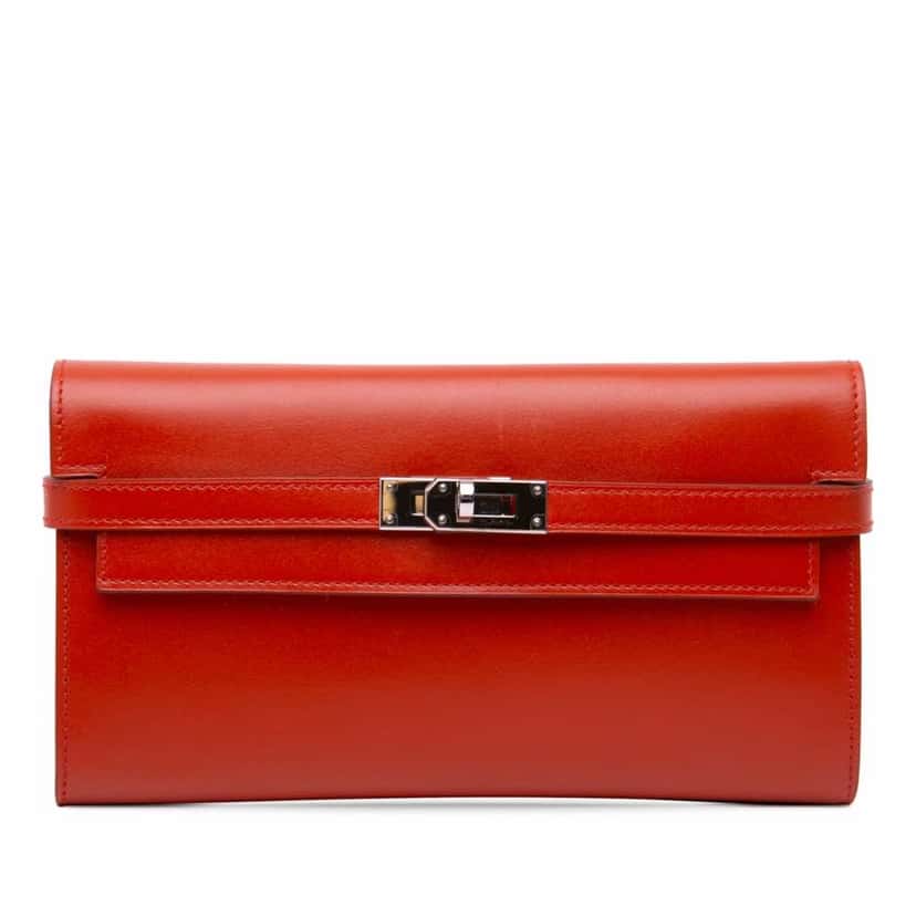 Hermès Box Calf Kelly Longue Wallet Orange Leather Good condition - Front View