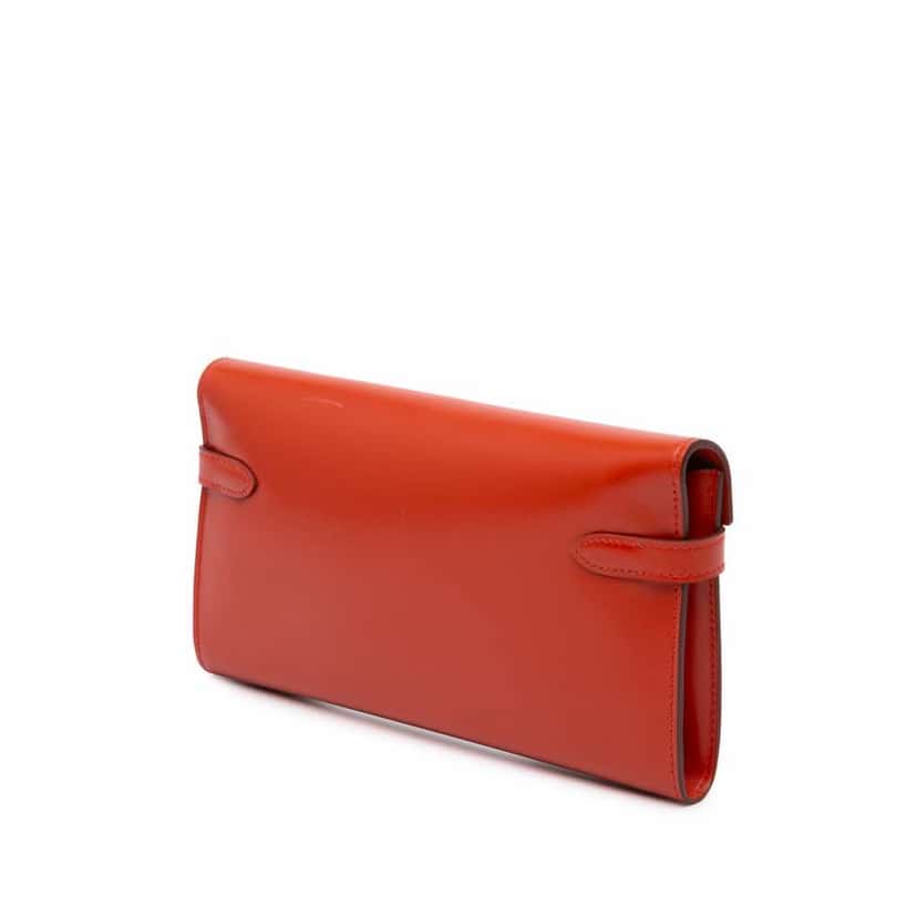Hermès Box Calf Kelly Longue Wallet Orange Leather Good condition - Back View