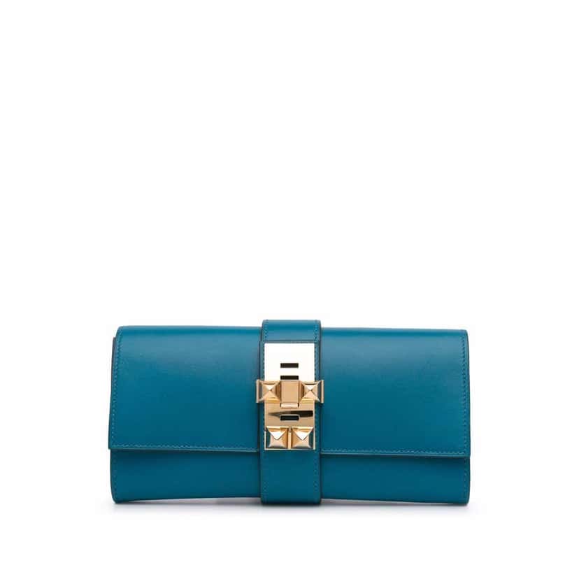 Hermès Tadelakt Medor Clutch 23 Blue Leather Good condition - Front View