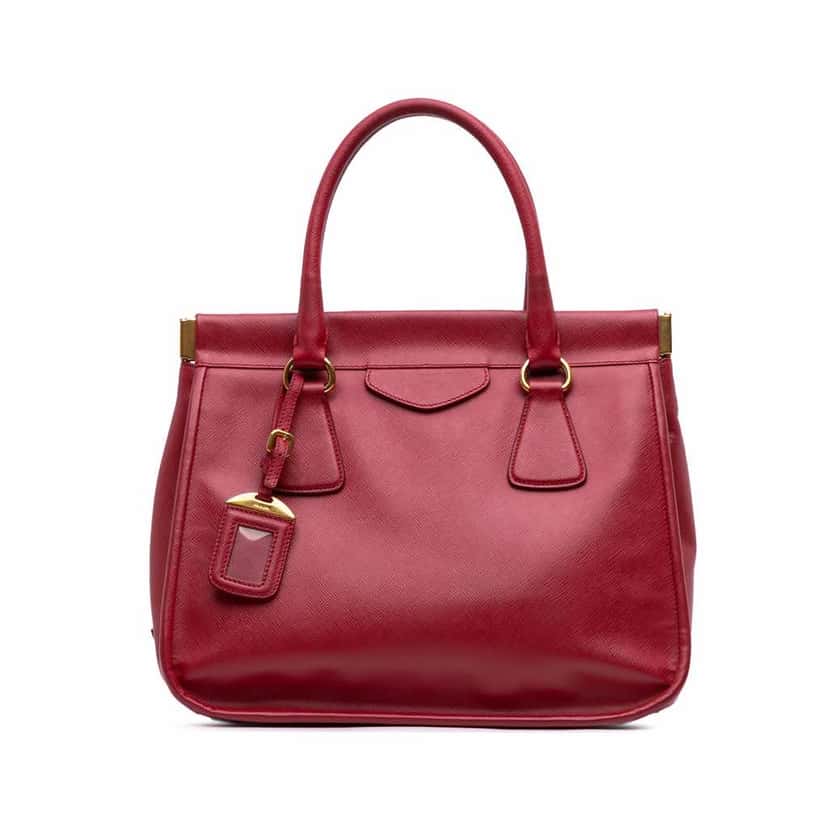 Prada Saffiano Lux Frame Tote Red Leather Very good condition - Front View