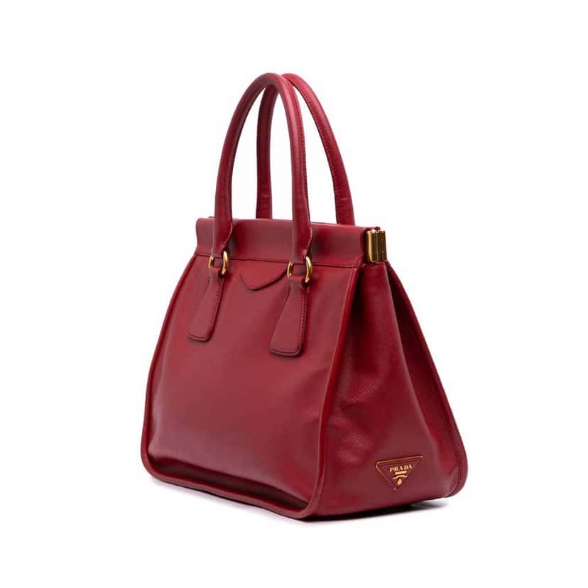 Prada Saffiano Lux Frame Tote Red Leather Very good condition - Back View