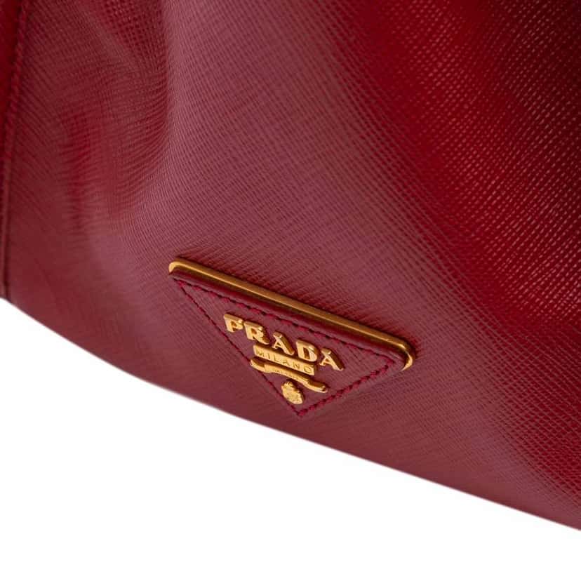 Prada Saffiano Lux Frame Tote Red Leather Very good condition - Box View