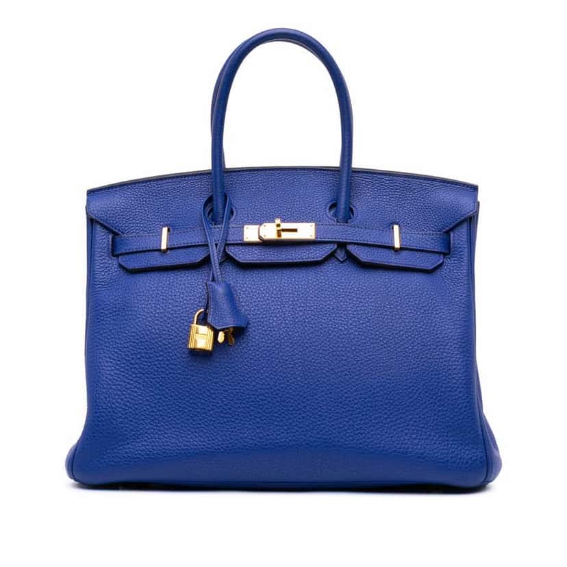 Hermès Togo Birkin Retourne 35 Blue Leather Good condition - Front View