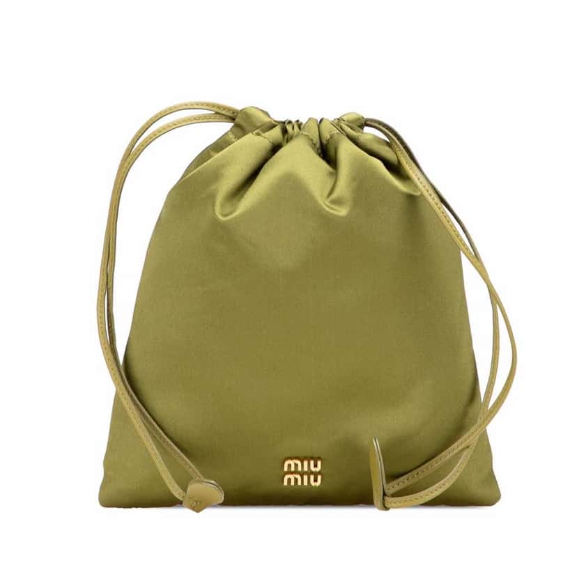 Miu Miu Satin Duchesse Drawstring Pouch Green Good condition - Front View
