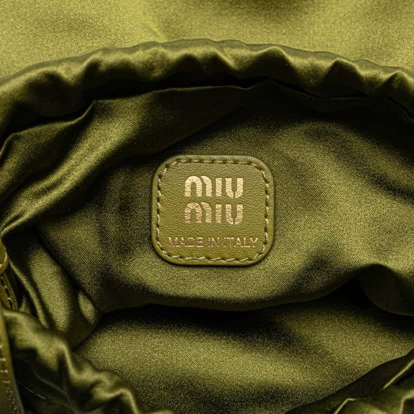 Miu Miu Satin Duchesse Drawstring Pouch Green Good condition - Box View