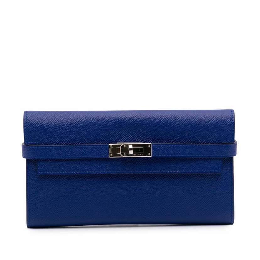 Hermès Epsom Kelly Longue Wallet Blue Leather Fair condition - Front View