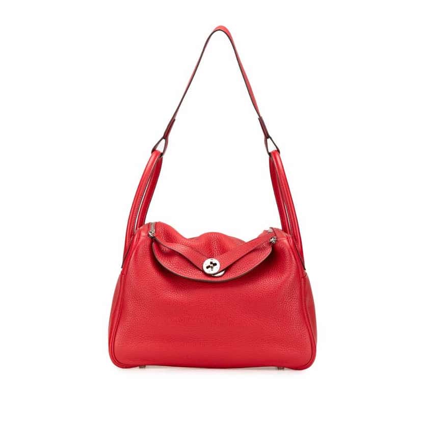 Hermès Clemence Lindy 30 Red Leather Good condition - Front View