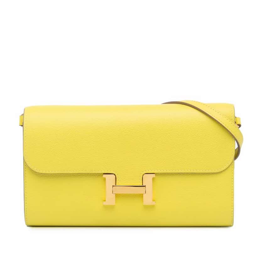 Hermès Evercolor Constance Wallet To Go Yellow Leather Good condition - Front View