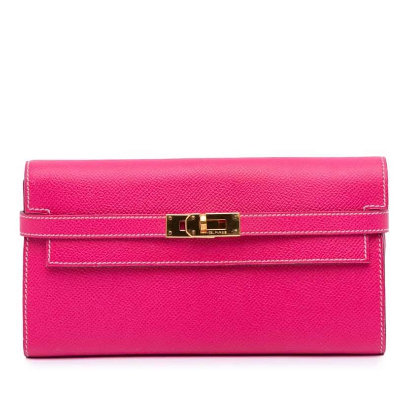 Hermès Epsom Kelly Longue Wallet Pink Leather Good condition - Front View