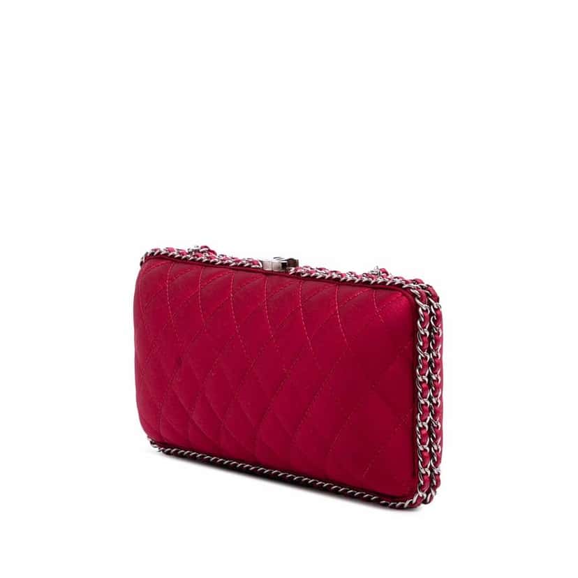 Chanel Quilted Satin Chain Around Clutch Red Good condition - Back View