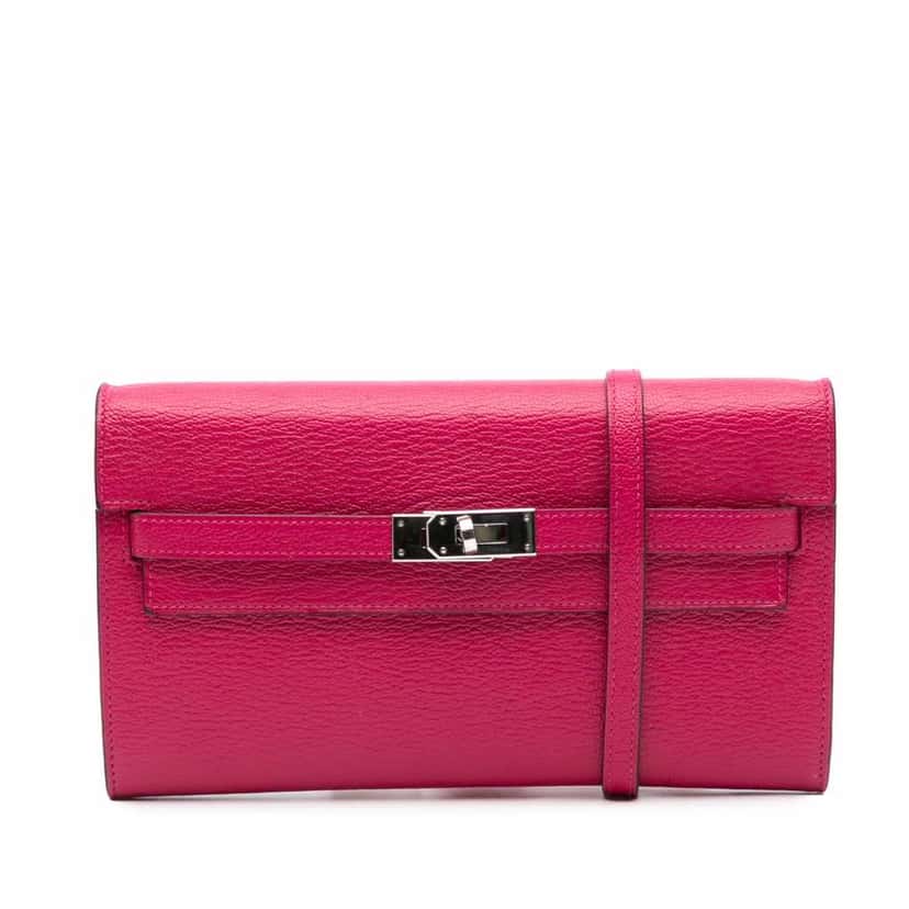 Hermès Chevre Mysore Kelly To Go Wallet Pink Leather Good condition - Front View