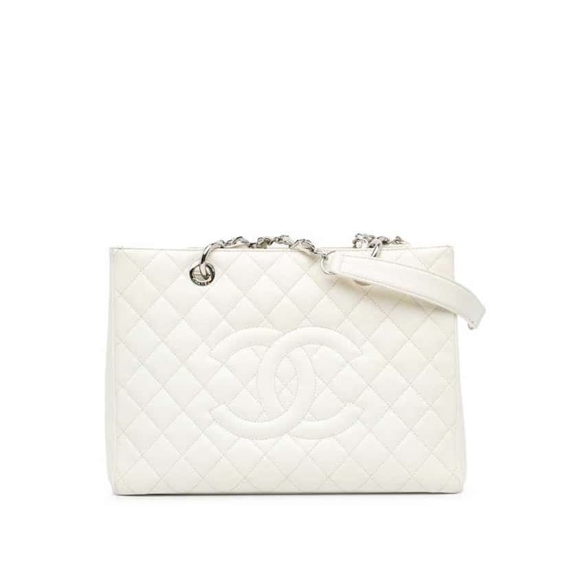 Chanel Caviar Grand Shopping Tote White Leather Good condition - Front View